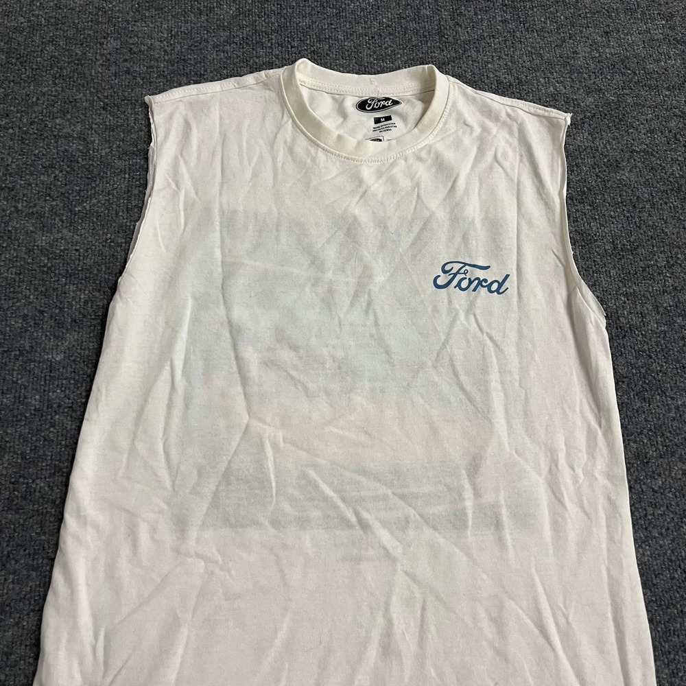 Ford Muscle Tee Mens Size M White 1966 Mustang Graphic Sleeveless Cotton Shirt - Picture 3 of 8